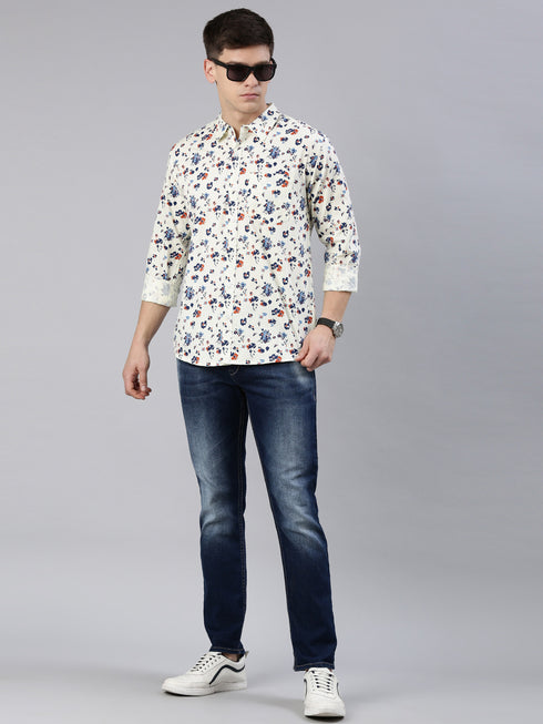 Beige Printed Full Sleeves Shirt